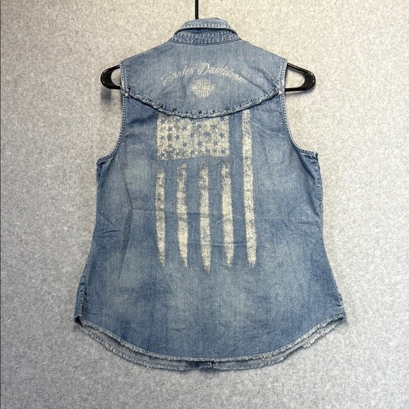 Harley-Davidson Blue Button Down Shirt Notched Collar - Picture 6 of 9